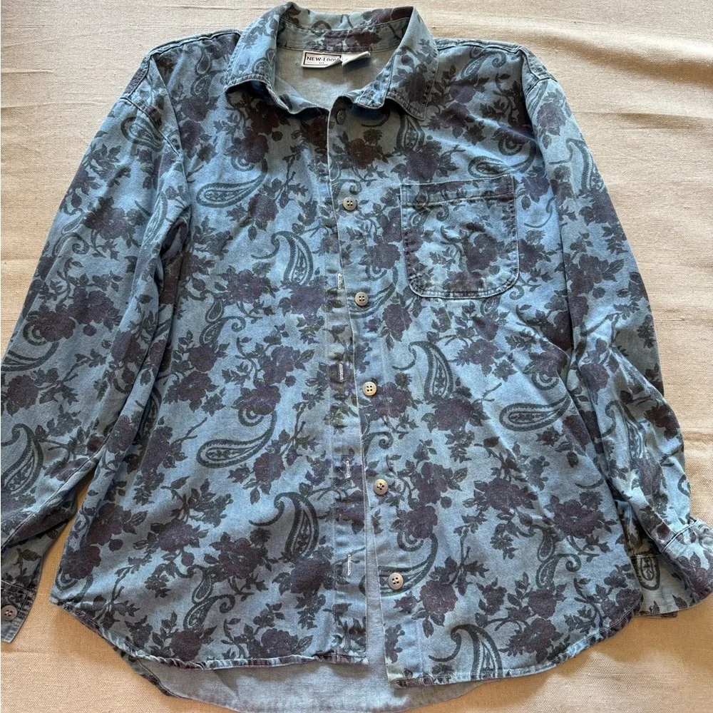 Vintage Pattern Denim Button-Up Shirt - Picture 2 of 9